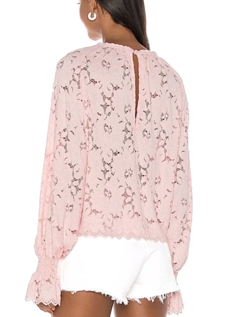 FREE PEOPLE Olivia Lace Top w/Dolman Balloon Poet Sleeves Pink Blush